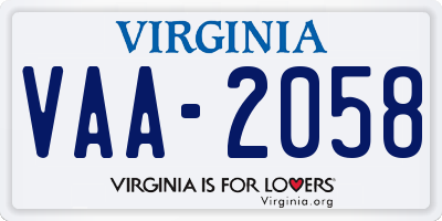 VA license plate VAA2058