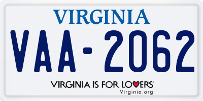 VA license plate VAA2062