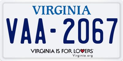 VA license plate VAA2067