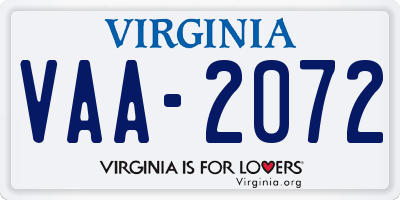 VA license plate VAA2072
