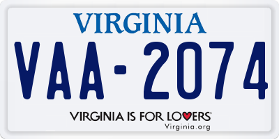 VA license plate VAA2074