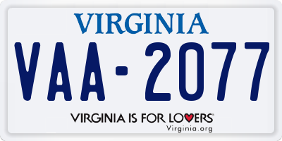 VA license plate VAA2077
