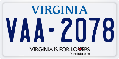 VA license plate VAA2078