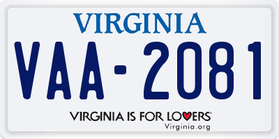 VA license plate VAA2081