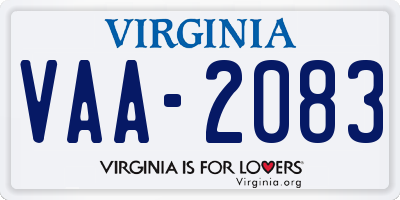 VA license plate VAA2083