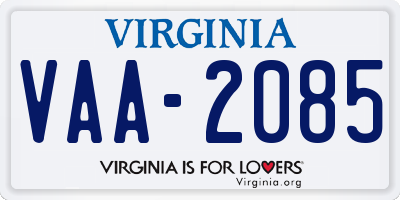 VA license plate VAA2085