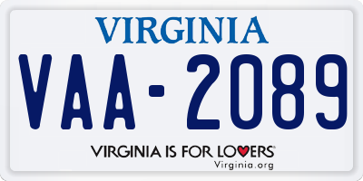 VA license plate VAA2089