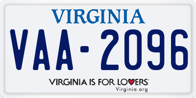 VA license plate VAA2096