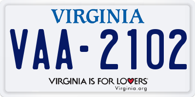 VA license plate VAA2102