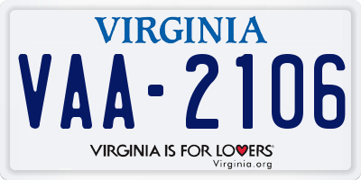 VA license plate VAA2106