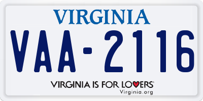 VA license plate VAA2116