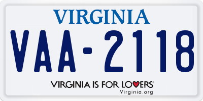 VA license plate VAA2118