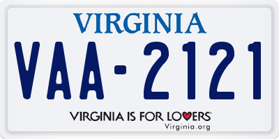 VA license plate VAA2121