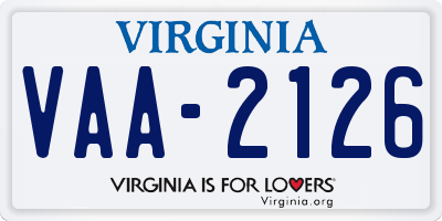 VA license plate VAA2126