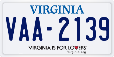 VA license plate VAA2139