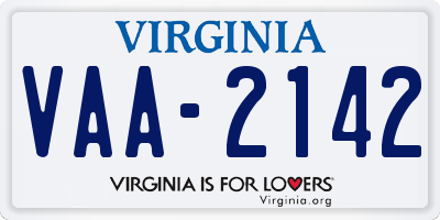 VA license plate VAA2142