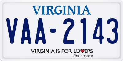 VA license plate VAA2143