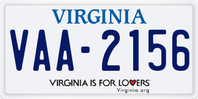 VA license plate VAA2156