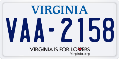 VA license plate VAA2158