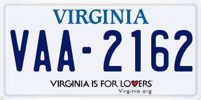 VA license plate VAA2162