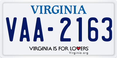VA license plate VAA2163
