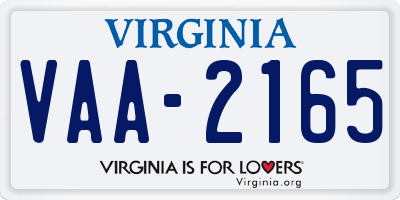 VA license plate VAA2165