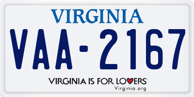 VA license plate VAA2167