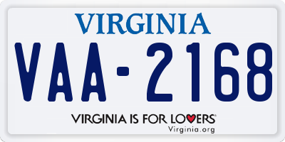 VA license plate VAA2168