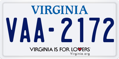 VA license plate VAA2172