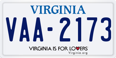 VA license plate VAA2173