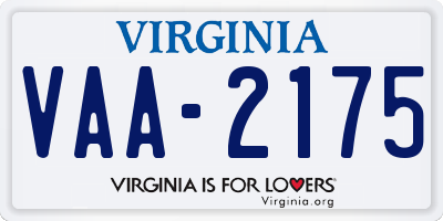 VA license plate VAA2175