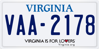 VA license plate VAA2178