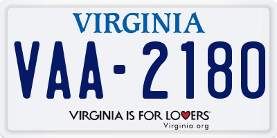 VA license plate VAA2180