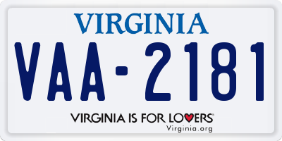VA license plate VAA2181