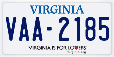 VA license plate VAA2185