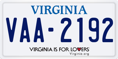 VA license plate VAA2192