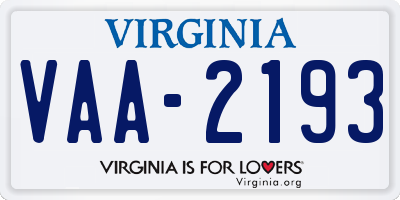 VA license plate VAA2193