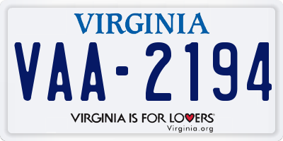 VA license plate VAA2194