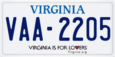 VA license plate VAA2205