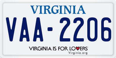 VA license plate VAA2206