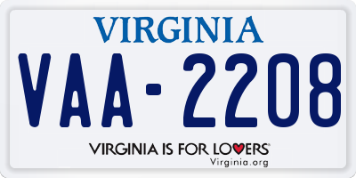 VA license plate VAA2208