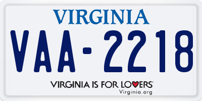 VA license plate VAA2218