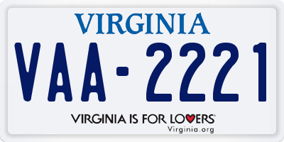 VA license plate VAA2221