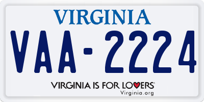 VA license plate VAA2224