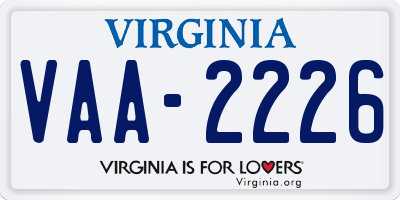 VA license plate VAA2226