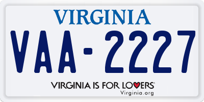 VA license plate VAA2227