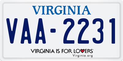 VA license plate VAA2231