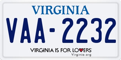 VA license plate VAA2232