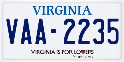 VA license plate VAA2235