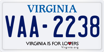 VA license plate VAA2238